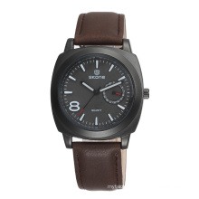 SKONE 9385 Black Leather Band Black Dial Men's Wristwatches